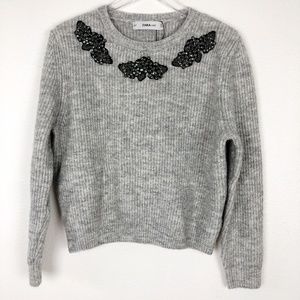 New Zara Knit Embellished Sweater